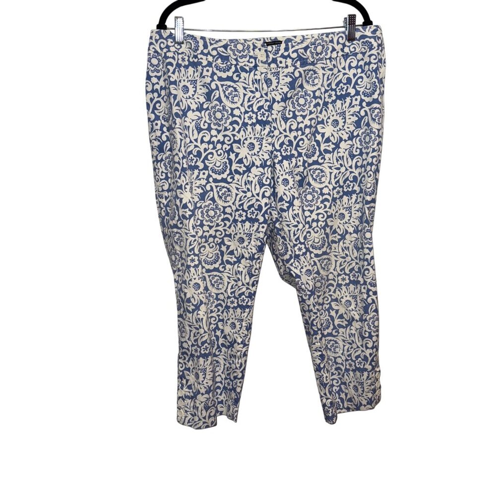 Talbots Womens Blue & White Patterned Perfect Skimmer Pants Size 16 Cotton Blend